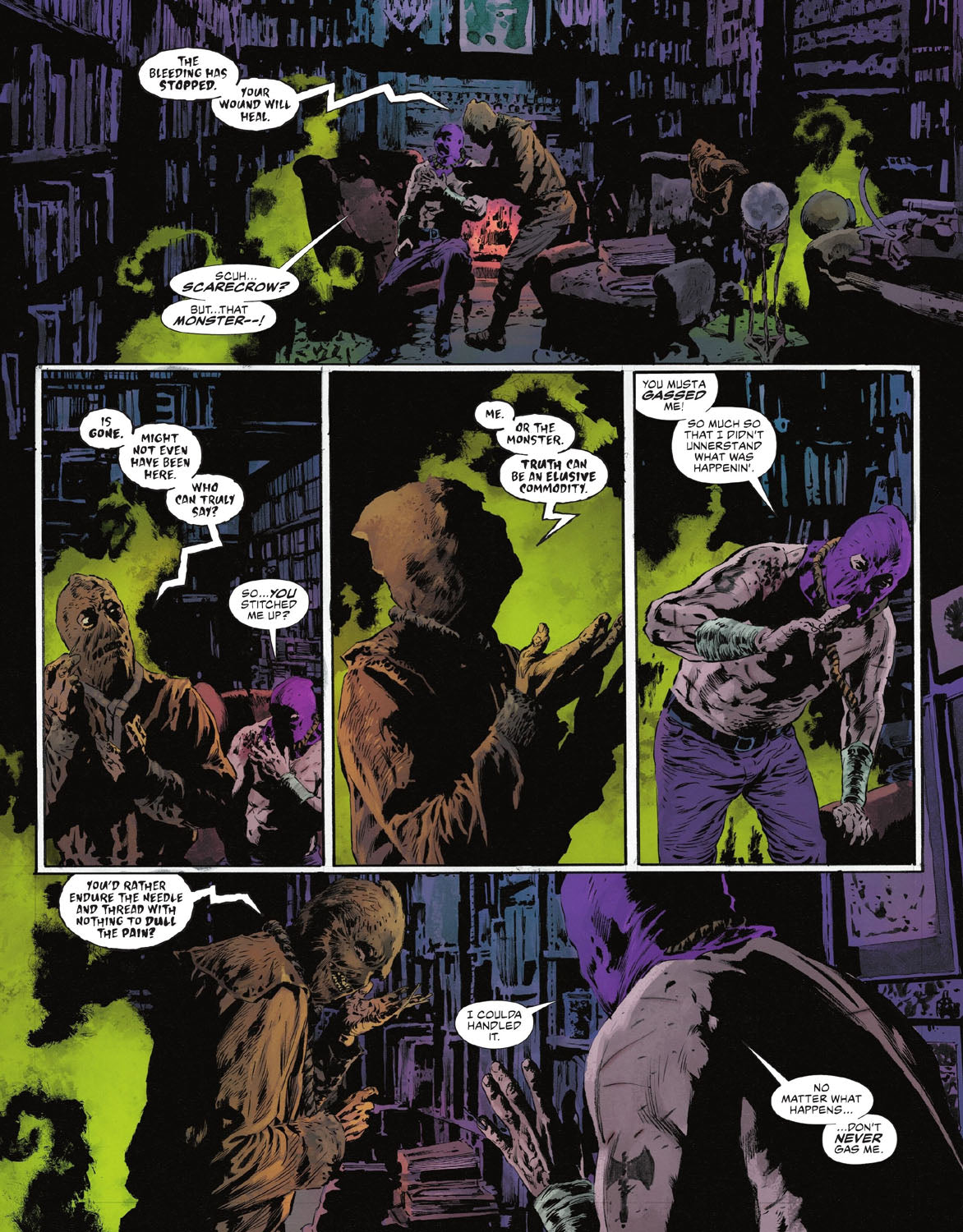 The Bat-Man: Second Knight #2 p.13 - Scarecrow Anesthetizes Hangman via Fear!