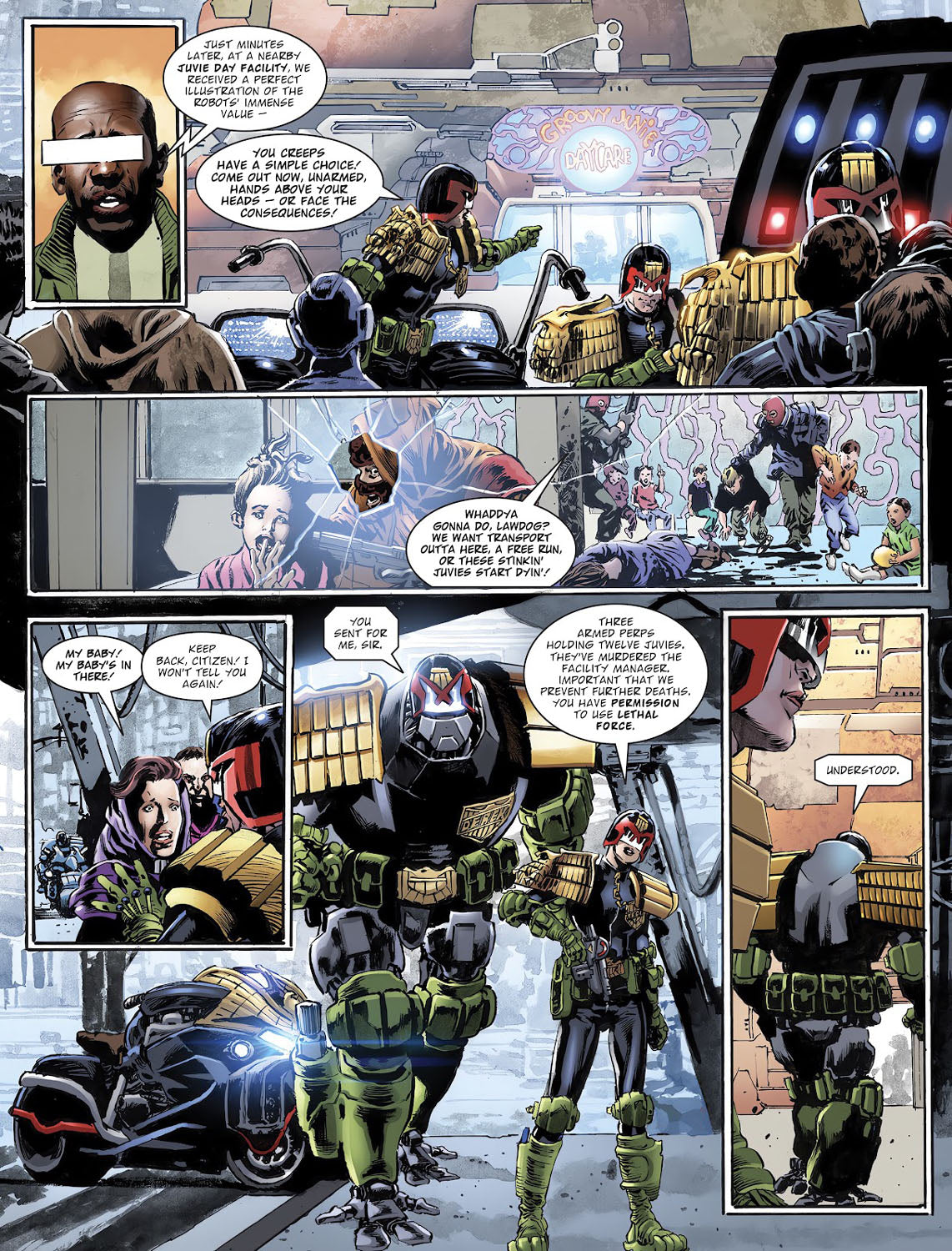 2000AD #2465 p.02 - Derek is sent in to handle business!