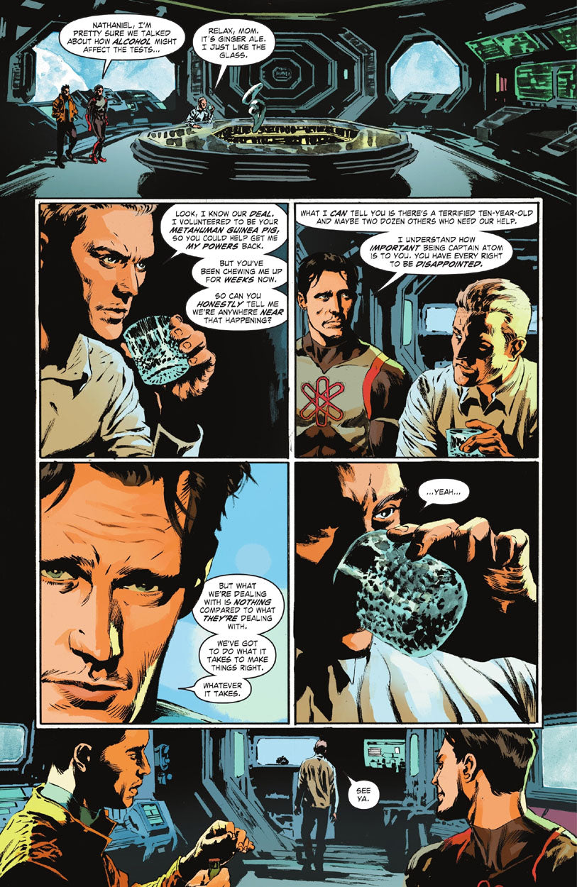 Justice League: The Atom Project #1 p.15 - The Atoms reassure Captain Atom